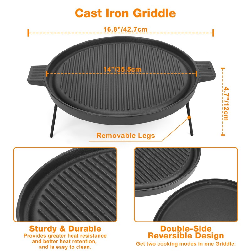 Onlyfire Griddle for Solo Stove Ranger, 14 Inch Double Sided