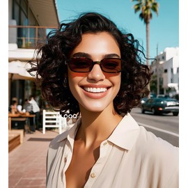 NULOOQ Retro Rectangular Sunglasses for Women, 90s Trendy Small Narrow Square Frame Sun Glasses (Black/Gray + Leopard/Brown) - 2 Pack