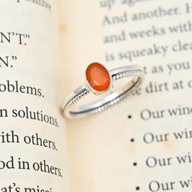 JEWELSTREZOROG Facettierter Karneol Edelstein-Bandring für Herren und Damen,Geschenkartikel, 925er-Sterlingsilber Bandring handgefertigter Schmuck TSR109E_53 (16.9)