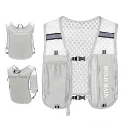MOLICRAIN Running Hydration Vest Backpack, Lightweight & Breathable Running Vest Phone Holder for Women Men, 5L Hydration Pack for TrailRunning Hiking Cycling Marathon(Grey)