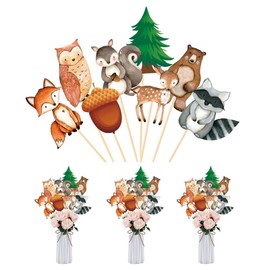 24pcs Cute Woodland Animal Centerpiece Sticks Owls Foxes Squirrels Table Toppers Decorations for Jungle Party Baby Shower Kids First Birthday Party Easter Party Decorations Supplies