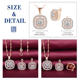 Yumilok Round Square Cubic Zirconia 925 Sterling Silver women Jewelry Set Pendant Necklace Earrings rose gold