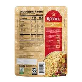Royal Lemon, Garlic, and Herb Basmati White Rice and Chickpeas - Ready to Heat Basmati Rice - (6 Pack) 8.5 oz Microwaveable Pouch