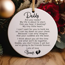 Dear Daddy Ornament from Baby Bump, Expecting Dad Ornament, Pregnancy Announcement, New Baby Ornament, Daddy to Be Keepsake Round Ceramic