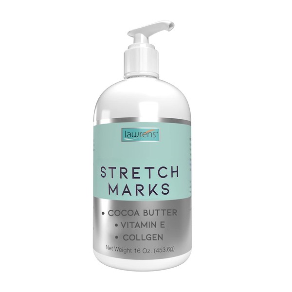 Lawrens Strech Marks Cocoa Butter with Vitamin E and Collagen - Minimizes Apperence of Stretch Marks - Moisturizes skin - 16 oz