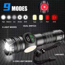ANBOLM Lámpara Táctica 120000 Lúmenes Led Camping con 9 Modos De Iluminación