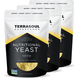 Terrasoul Superfoods Premium Nutritional Yeast Flakes, 3 Lbs (Pack of 3), Fortified, Savory Superfood for Vegan Cheese, Seasoning, and Plant-Based Protein Boost