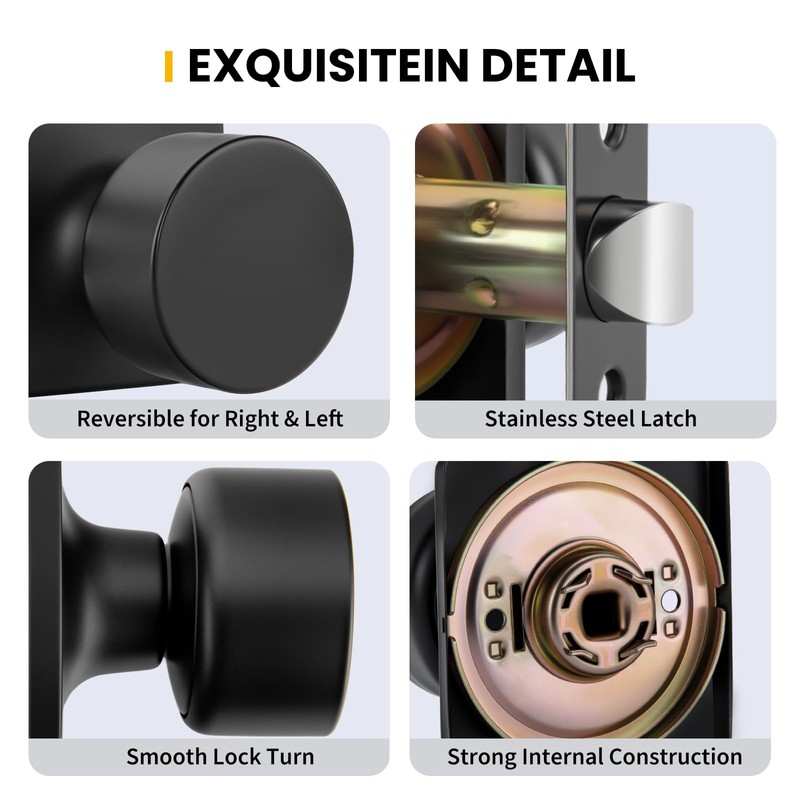 goldenwarm Matte Black Closet Door Knobs, Passage Door Knobs Interior