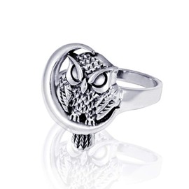 Sterling Silver Plated Alloy Owl with Crescent Moon Women's Ring (7)