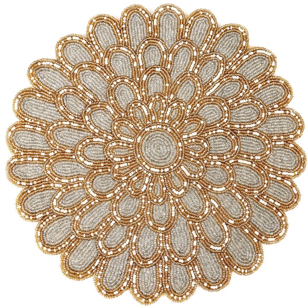 Ivory Gold Beaded Placemats - 13” Round Charger Plates |