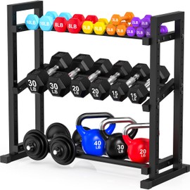 LarFaFa 3-Tier Adjustable Dumbbell Rack, Weight Rack for Home Gym Storage, Heavy Duty Weight Stand for Dumbbells, Kettlebells & Free Weights, Space-Saving Dumbbell Rack Stand Only(Up to 450LB Capacity)