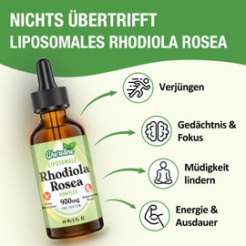 Liposomales Rhodiola Rosea 950 mg, 9-in-1 Rhodiola Rosea Drops 120 ml, Rhodiola Root Liquid Tincture, Premium Rose Root High Dosage, Adaptogenic Herb Supplement, Vegan