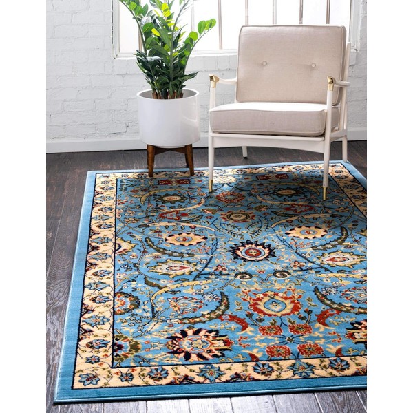 Unique Loom Espahan Collection Traditional Classic Inspired, Intricate Design Area Rug, 7 ft x 10 ft, Blue/Black