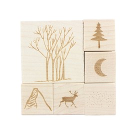ExcelMark Winter Outdoors - Engraved Wood Rubber Stamp Set - 6 Pieces