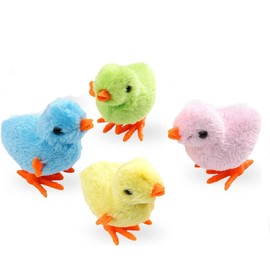 4Pack Easter Jumping Chick Wind Up Plush Toys for Toddlers Kids,Hopping Chick Easter Egg Hunt Basket Fillers Gifts for Boys Grils