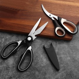 LEIAOLY Kitchen Scissors, Multi-Purpose Kitchen Shears, Heavy Duty Dishwasher Safe Food Scissors, Non Slip Stainless Steel Sharp Cooking Scissors for Kitchen, Fish, Meat, Herbs-Sliver