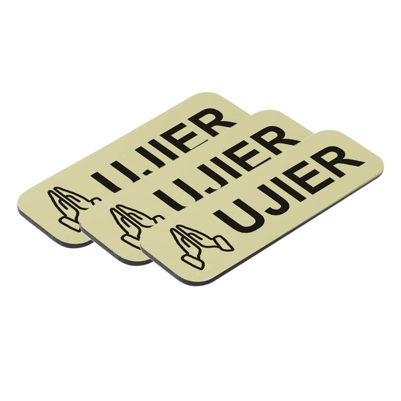 Ujier 1 x 3" Name Tag/Badge, Brushed Gold, Praying Hands