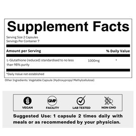 FOLIUS LABS Ultra High Strength L-Glutathione 98% Supplement - 500mg Concentrated Formula, Reduced L-Glutathione Supplement - (1 Week Trial Pack)