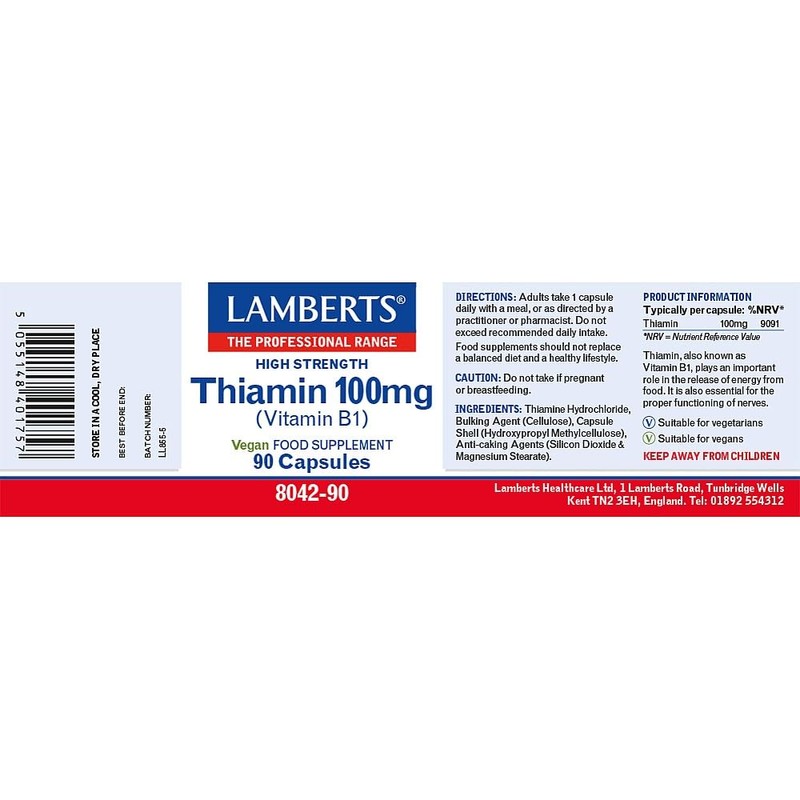 Lamberts Thiamin Capsules – High Strength Vitamin B1 100mg –