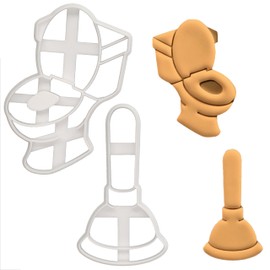 BAKERLOGY Set of 2 Toilet Cookie Cutters (Toilet Bowl and Plunger Shapes) - Detailed Cookie Cutter Design for Baking and Crafting, Ideal for Fondant, Dough, Clay