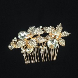 Vintage Inspired Rose Gold Tone Rhinestone Flower Leaf Faux Pearl Bridal Hair Comb /Bridal Hair Comb/rose Gold/003