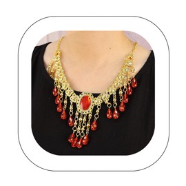 Asphinien Vintage Ruby Teardrop Tassel Choker Necklace Gold Bell Belly Dance Necklace Red Gem Crystal Tassel Necklace Colorful Dainty Sapphire Jewelry for Women Ball Prom, one size, Alloy Steel, No