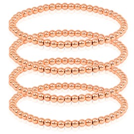 by you Stainless Steel Gold Silver Beaded Ball Bracelets for Women Stretchable Elastic Bracelet Set (4mm / 4pcs - Rose gold)