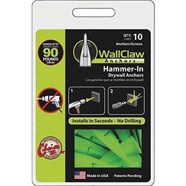 Wallclaw Anchors Hammer-In Drywall Anchor With Screws 1/2" 125 Lb, 90 Lb. 4 Pack of 10
