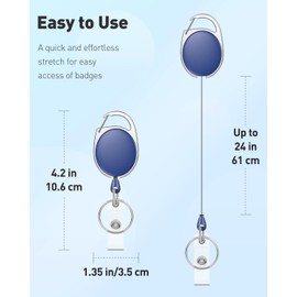 Uniclife 2 Pack Retractable Badge Reel for Badge Holder Heavy Duty Retractable Keychain Strong ABS Casing with Stainless Steel Spring Coil 61 cm Nylon Rope Carabiner Clip and Key Ring Blue