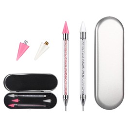 2 Pack Dual Ended Nail Rhinestones Picker Dotting Tools,Ergonomic Nail Art Crafts,DIY Nail Art Decoration Wax Tip Pencil for Nail Gems Stones Crystals Art Crafts with 2 Extra Wax Head