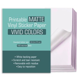 KIMMOR Premium Printable Vinyl Sticker Paper for Inkjet & Laser Printer Self-Adhesive Durability Adhesive Paper Waterproof Vivid Colors Quick Dry Decal Paper 8.5" x 11" (Matte White, 100 Sheets)
