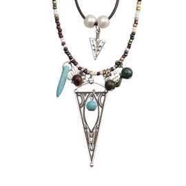 GelConnie Layered Long Necklace for Women Turquoise Stone Beaded Strand Pearl Triangle Pendant Y Sweater Chain Necklaces Costume Jewelry Gifts for Mom