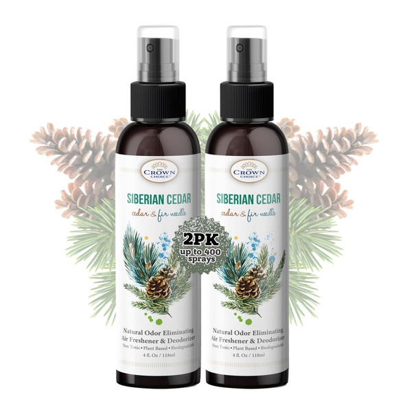 The Crown Choice Natural Cedar Oil Spray (2PK) — Non Toxic Cedar Essential Oil Spray for Closets, Cedarwood, Rooms — Essential Oil Cedar Scent — Cedar Spray is Safe to Use around Children and Pets 4oz