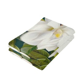 susiyo White Magnolia Flowers with Green Leaves Printed Hand Towel for Bathroom Set of 2 Absorbent Cotton Face Towel Multipurpose for Hotel Gym Guest Spa Yoga Home Decorative,28x14in