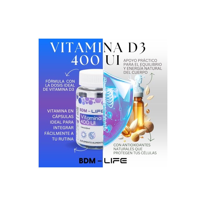 BDM LAB Vitamina D3 Paquete de 3 Frascos 60 cápsulas
