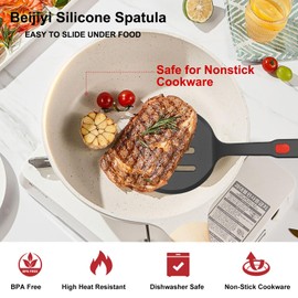 Beijiyi Pfannenwender Silikon 3er Set, 315°C Hitzebeständiger Silikon Geschlitzt Pfannenwender Spatel, BPA Frei Küchenhelfer Große Flexibler Pfannenwender für Eier, Pfannkuchen, Fisch, Burger