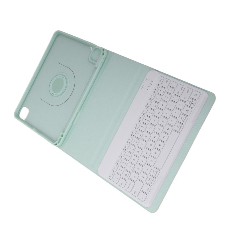 Tablet Protective Case Light Green Folding Stand Cover with Keyboard