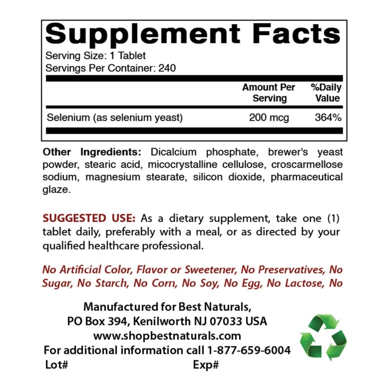 Best Naturals Selenium 200 mcg 240 Tablets