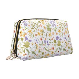 Piyycur Travel Makeup Bag for Women - Large Waterproof PVC Leather Cosmetic Organizer - Floral Beauty Pouch Case with Inner Pockets, Carving Art, M, One main pocket with 3 sockets inside, zip open