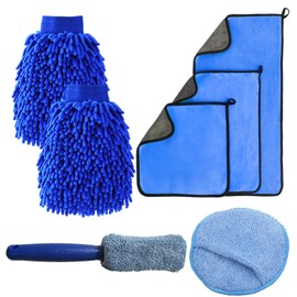 LoNinLoAn 10 pcs car cleaning kit, wheel brush and polishing waxing pad, suitable for cleaning, care, drying and polishing at home, car, bar countertops and other places