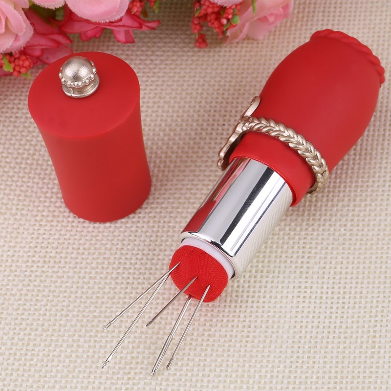 Black Red Color Rota-Table Lipstick Shaped Needle Storage Pin Cushion