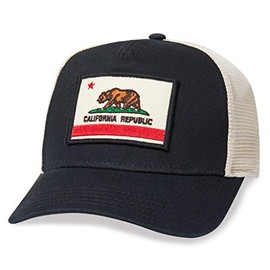 AMERICAN NEEDLE California Republic Cali Bear State Flag Baseball Hat, 5 Panel Structured Fit with Mesh Sides and Curved Brim, Adjustable Snapback Dad Cap, Valin Collection, Ivory/Black (42960B-CALI)