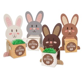 itenga Easter Nest Rabbit Band 4 x Rabbit Figures + 4 x Cardboard Cubes + 4 x Stickers + Easter Grass As Easter Nest or Table Decoration