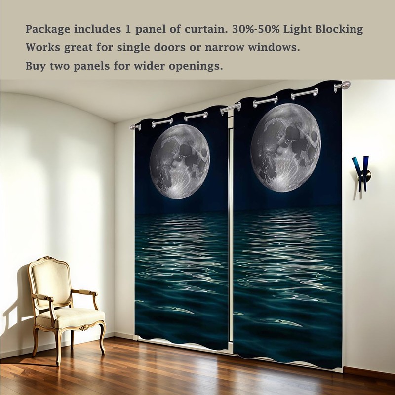 Moon Slider Long Curtains Night Lake Water Blackout Grommet Curtain