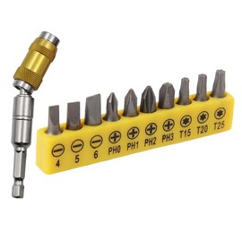 KONTONTY Magnetic Pivot Bit Holder Driver Flexible Screwdriver Extension 10pc Assorted Drill Bits Chrome Vanadium Steel