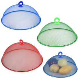 Whcctl 3 Pieces Mesh Food Cover Reusable Stainless Steel Mesh Food Cover with Handle for Kitchen Picnic (3 Colors)