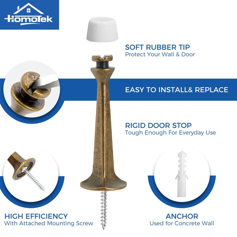 HOMOTEK 8 Pack Heavy Duty Solid Rigid Door Stop with