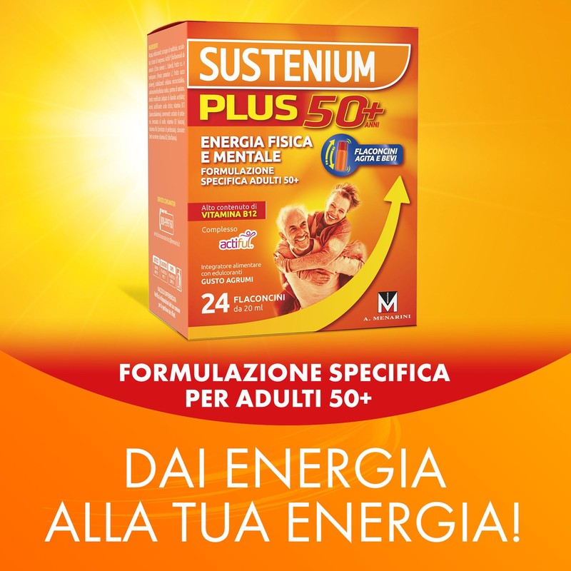 Sustenium Plus 50+ Integratore Alimentare Energizzante con Vitamina B12 Alto