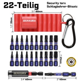 Geinxurn Safety Torx Screwdriver Bit Set 22 Pieces, TT7-TT40 S2 Steel Magnetic 1/4 Inch Hex Shank, Impact-Resistant Star Screwdriver Bit Set with Bit Holder and Storage Box