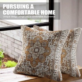 XPHZZL Pack of 2 Bohemian Style Linen Decorative Cushion Covers 50x50 cm Square Throw Pillow Covers 20x20 Inch Boho Style Pillowcases for Outdoor Home Decor Sofa Bedroom Car - Orange Brown